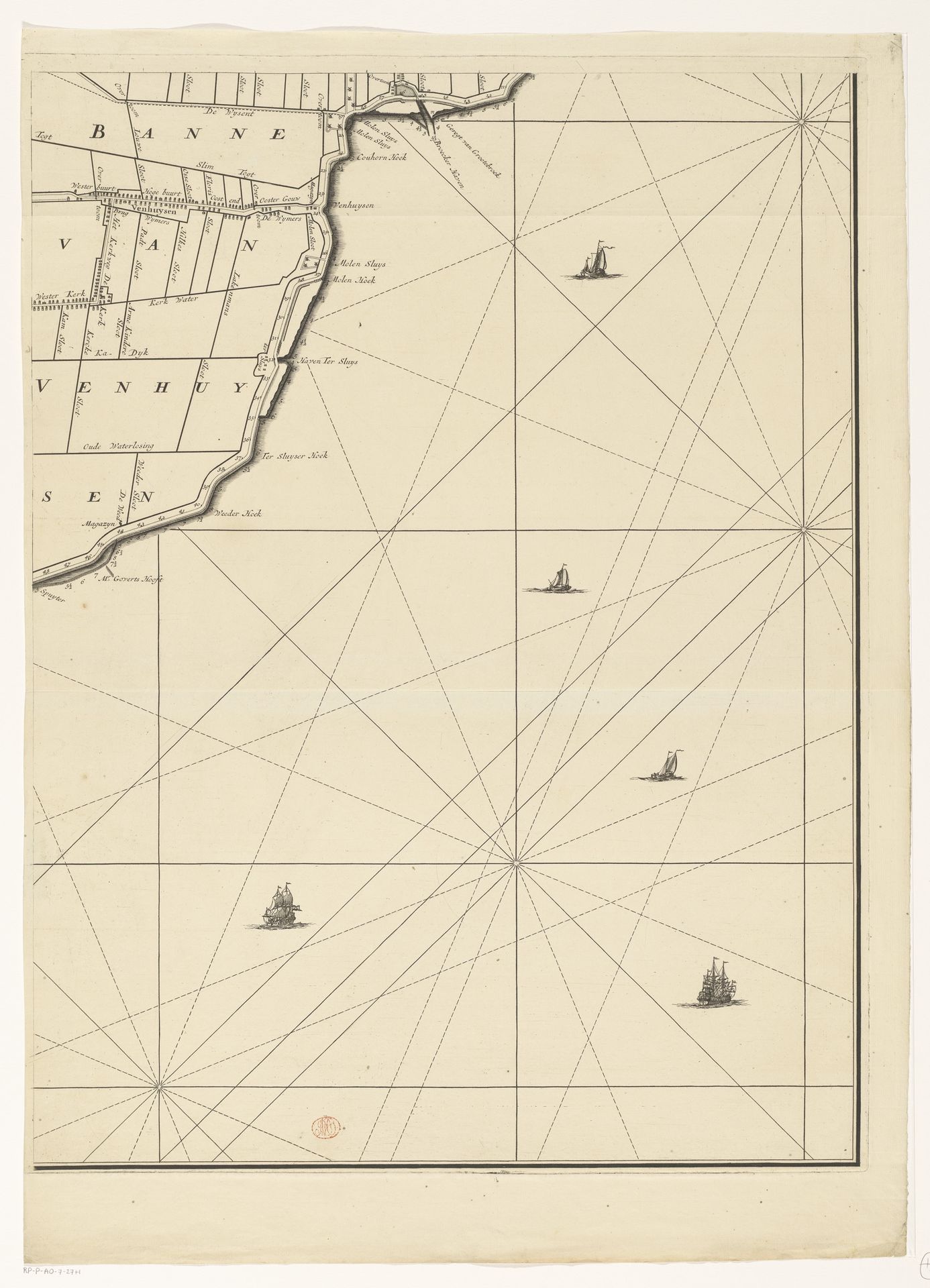 Kaart van het dijkgraafschap Drechterland (vierde deel van onder) by Hendrik de Leth