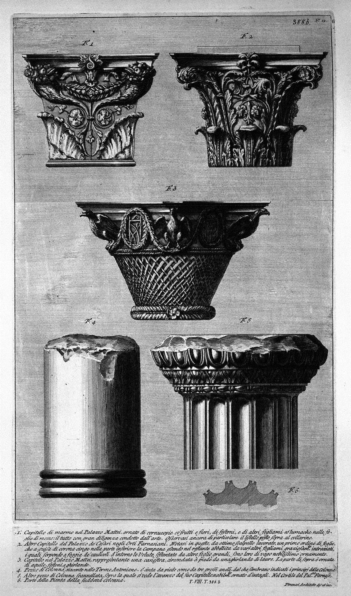 Pieces of columns and capitals by Giovanni Battista Piranesi