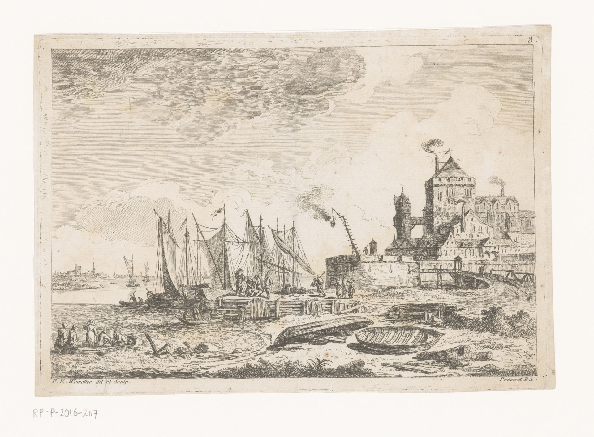 Gezicht op een haven met zeilboten by Franz Edmund Weirotter