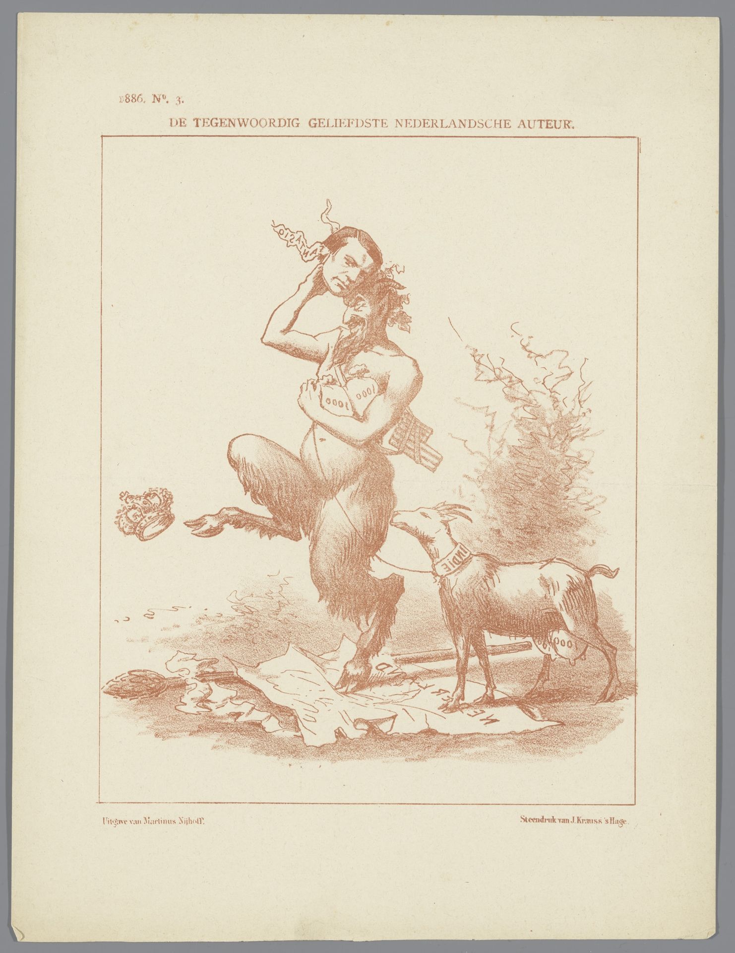 Spotprent op Busken Huet, 1886 by Johan Michaël Schmidt Crans
