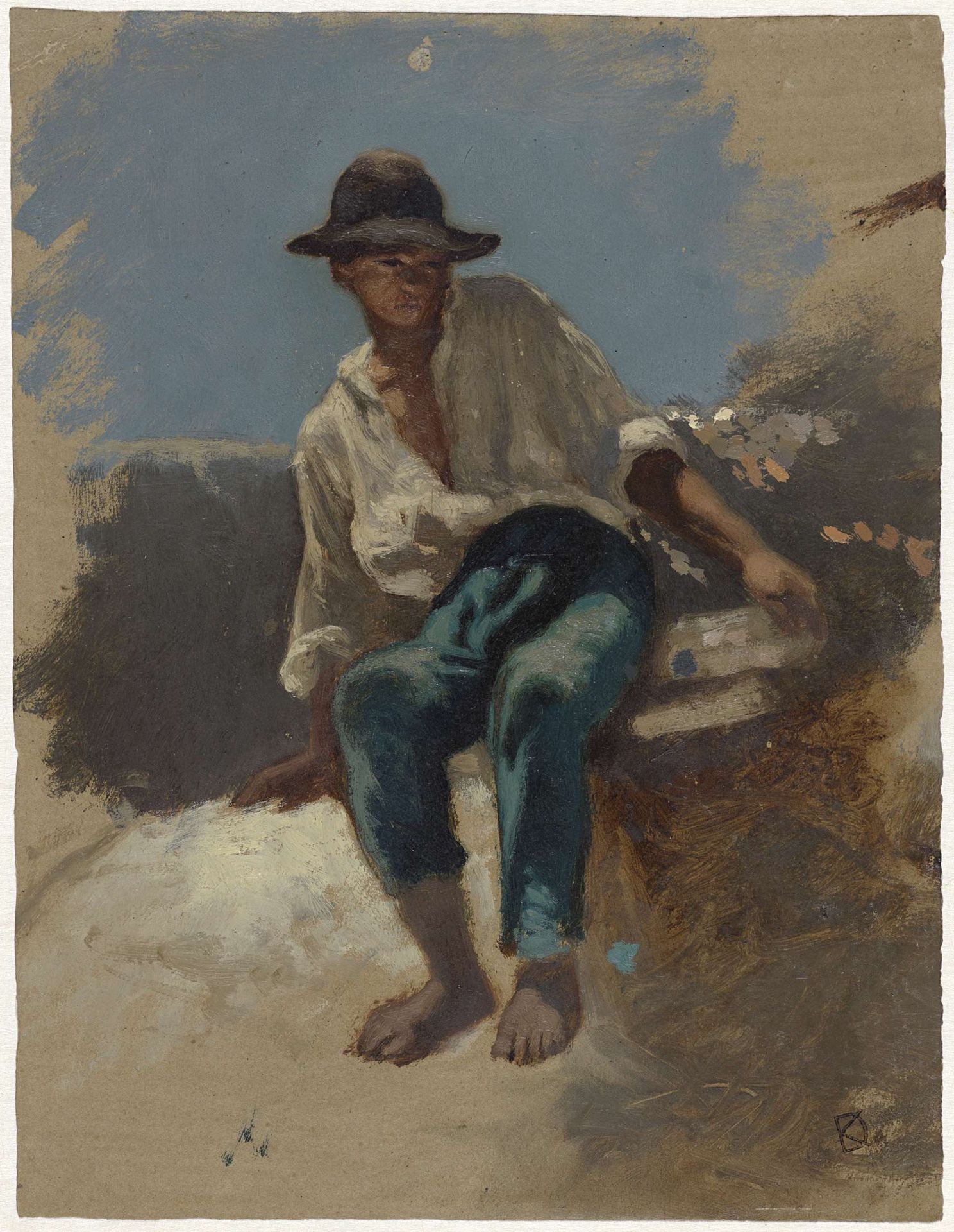 Zittende jongeman met vilten hoed op by Johan Daniël Koelman