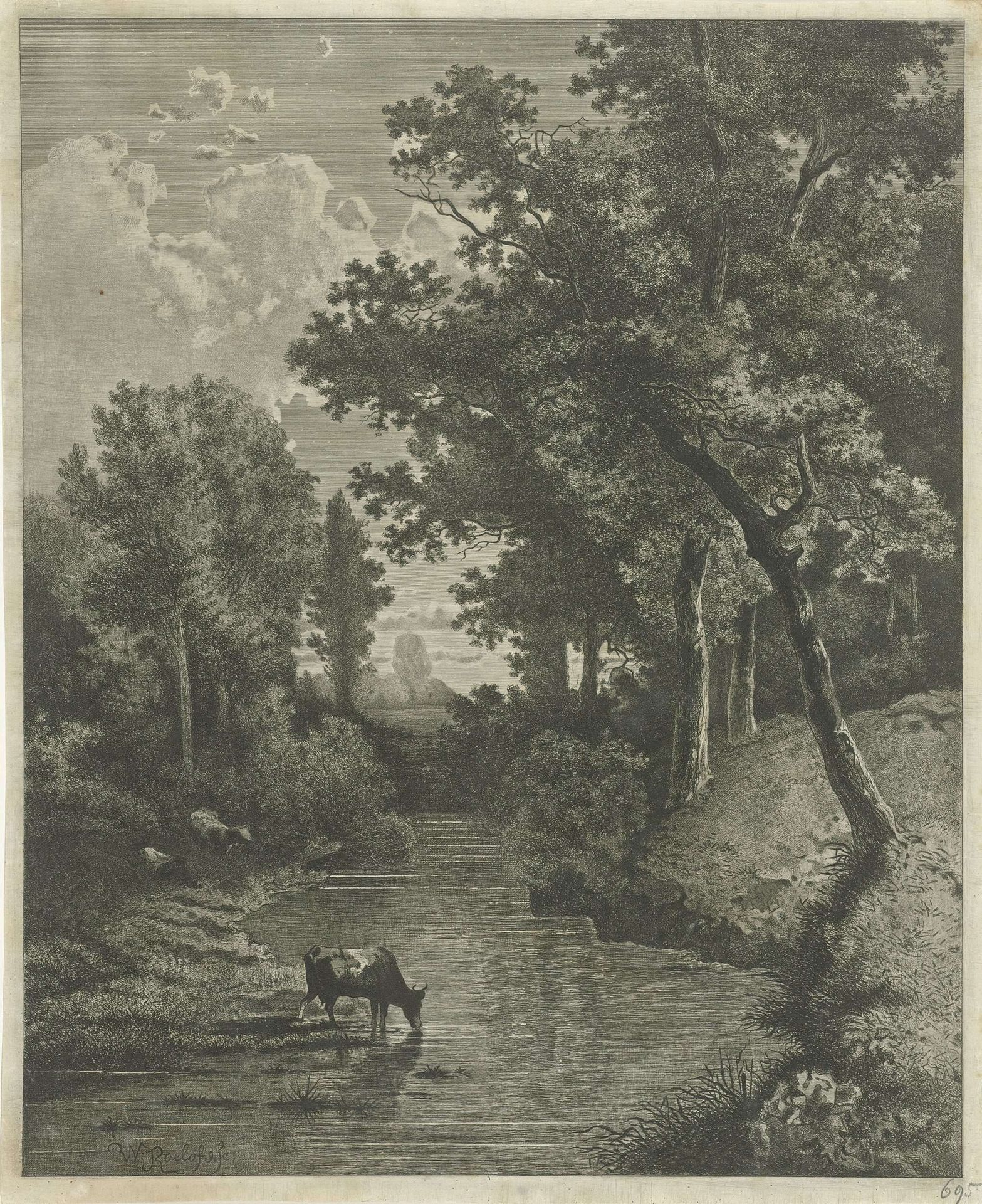 Bosgezicht met koeien bij een beek by Jan van Lokhorst