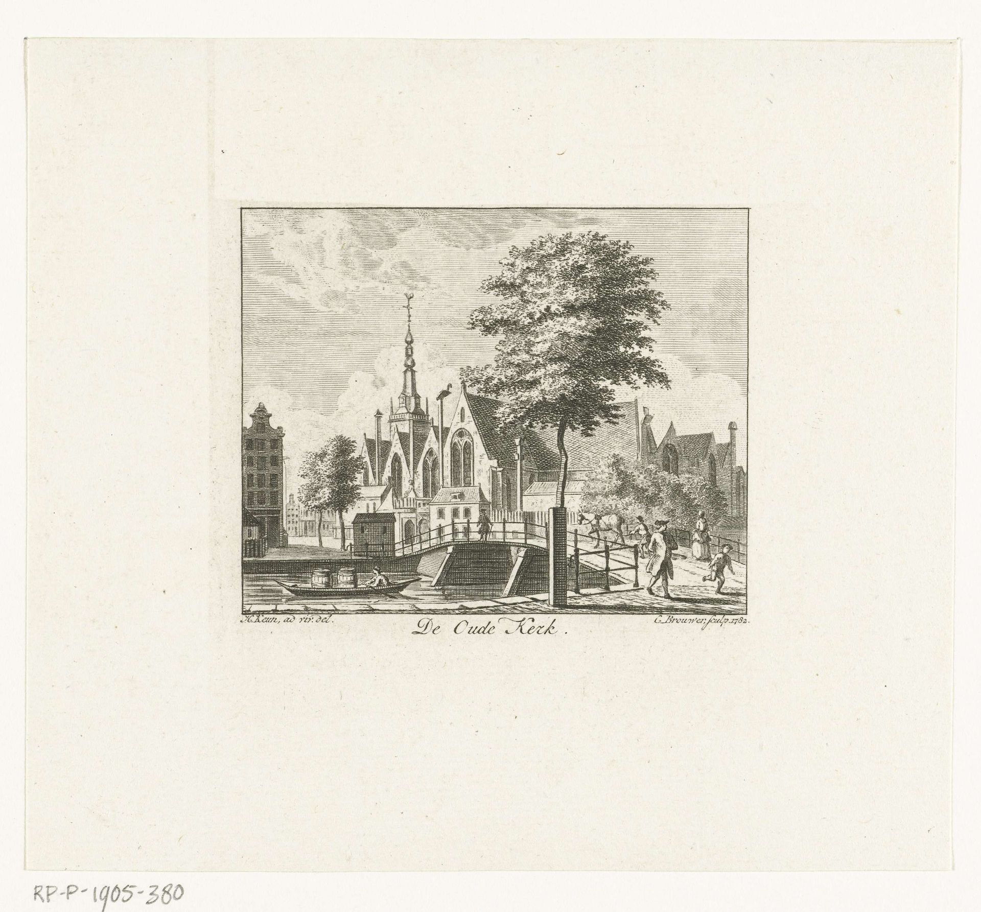 Stadsgezicht met Oude Kerk te Amsterdam by Cornelis Brouwer