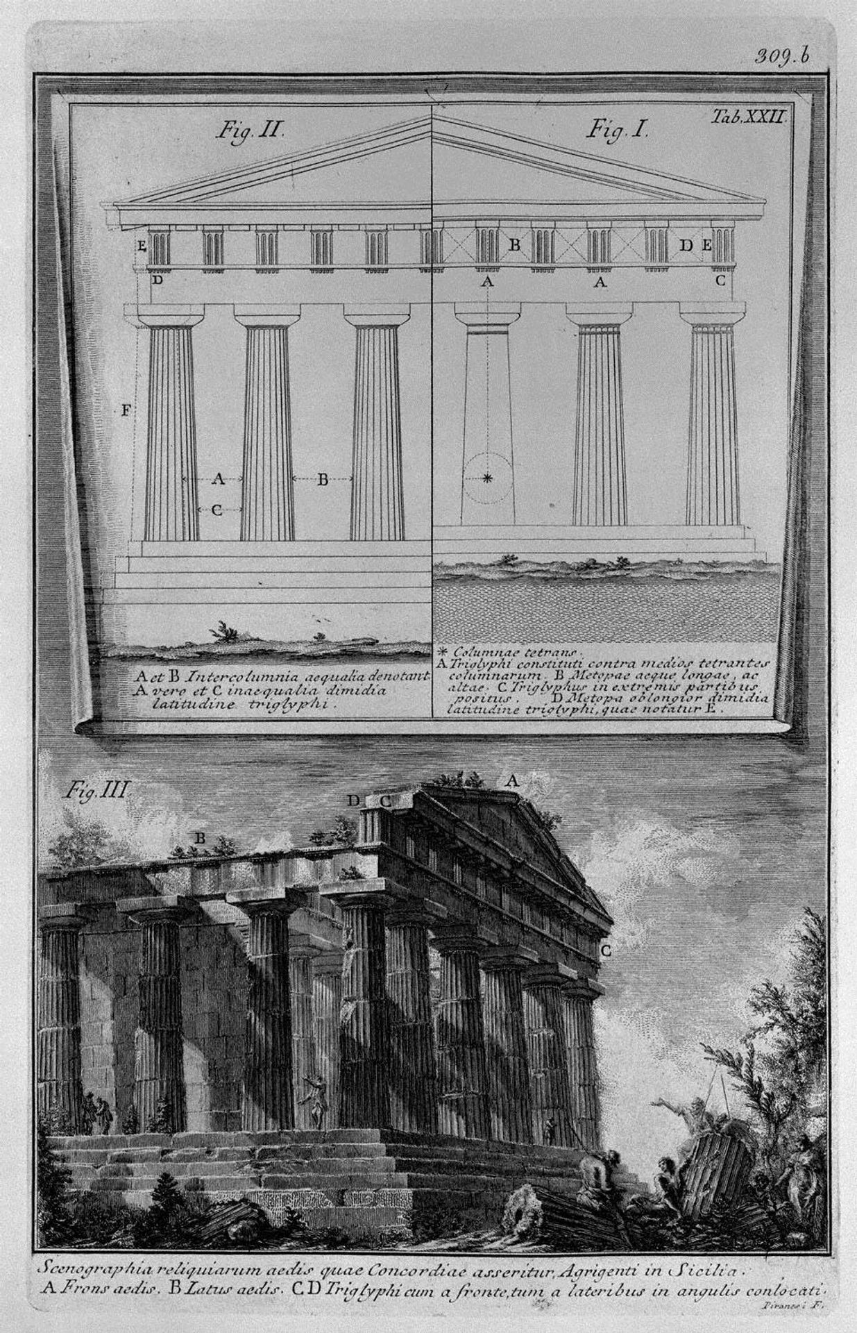 Set design elevations and the Temple of Concordia in Agrigento by Giovanni Battista Piranesi