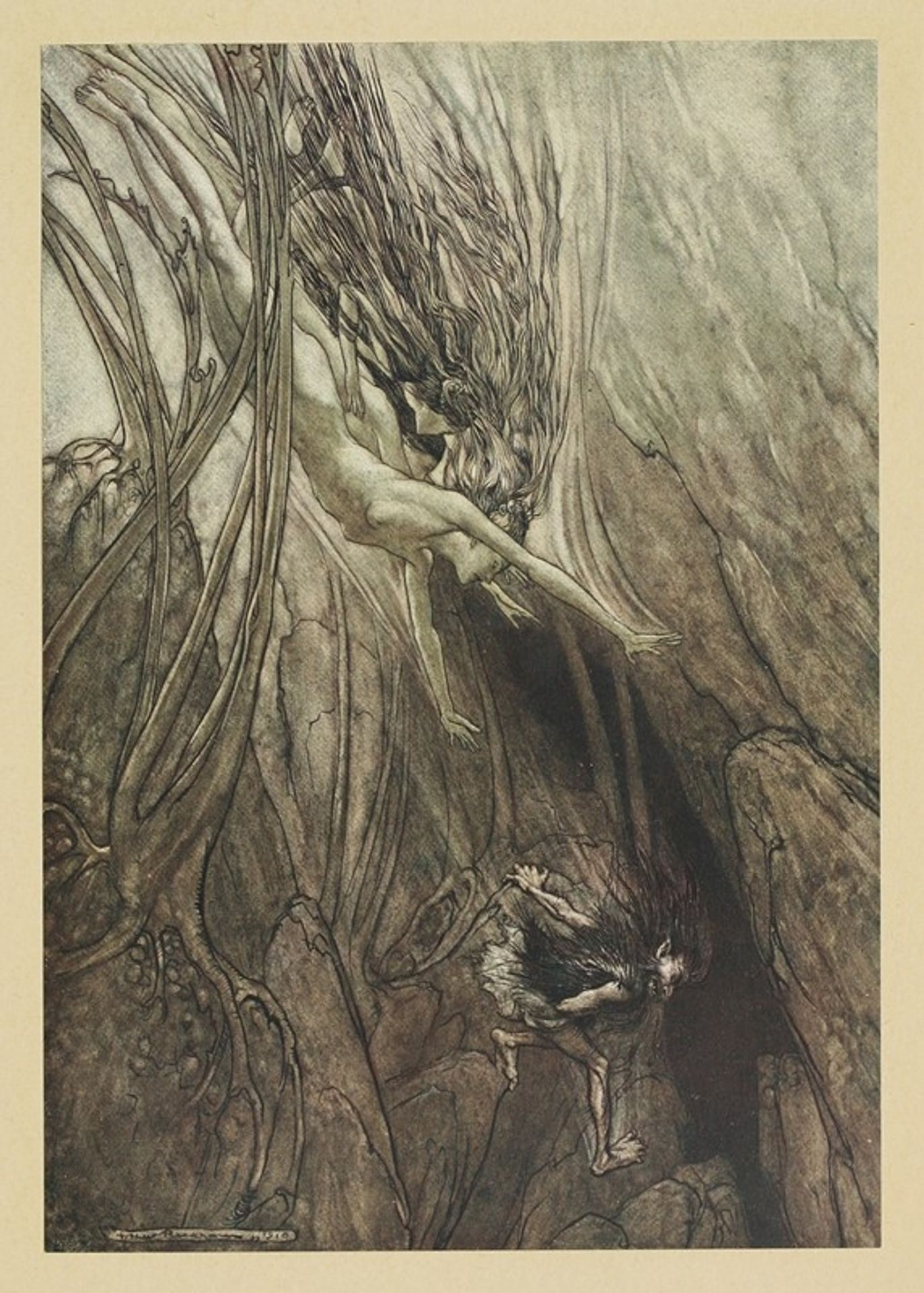 ‘Seize the despoiler!, Rescue the gold! Help us! Help us! Woe! Woe!’ by Arthur Rackham