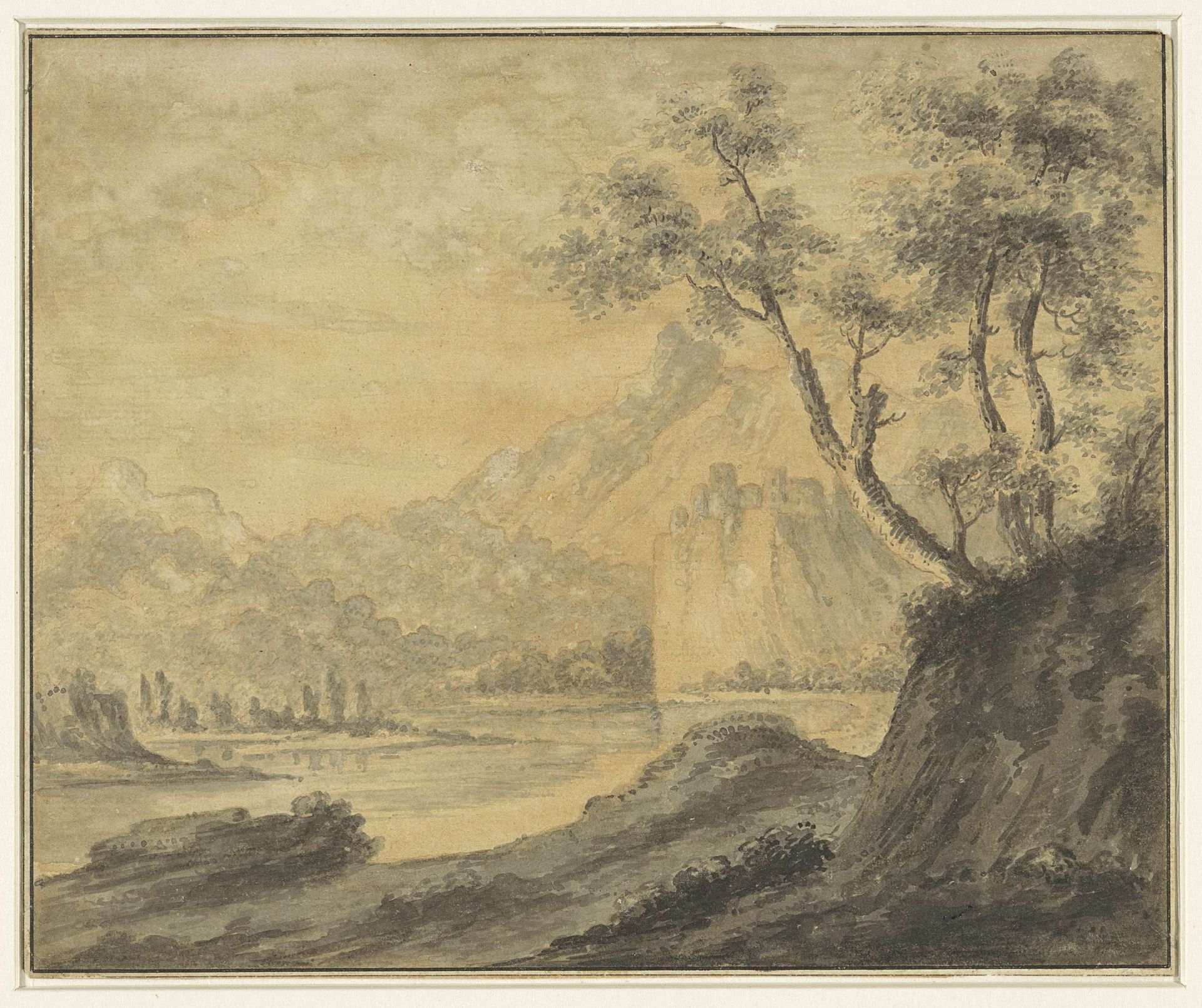 Rivierlandschap met rotsen by John Robert Cozens