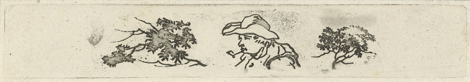 Studieblad met twee bomen en een rokende boer by François Joseph (II) Pfeiffer