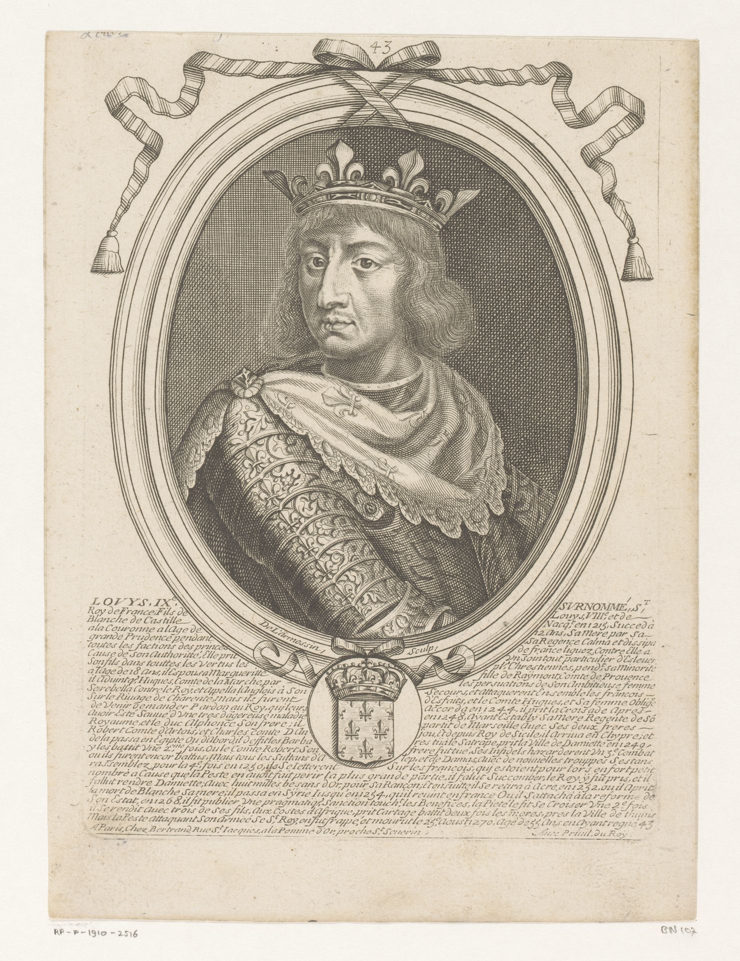 Portret van Lodewijk IX de Heilige, koning van Frankrijk by Nicolas de (I) Larmessin