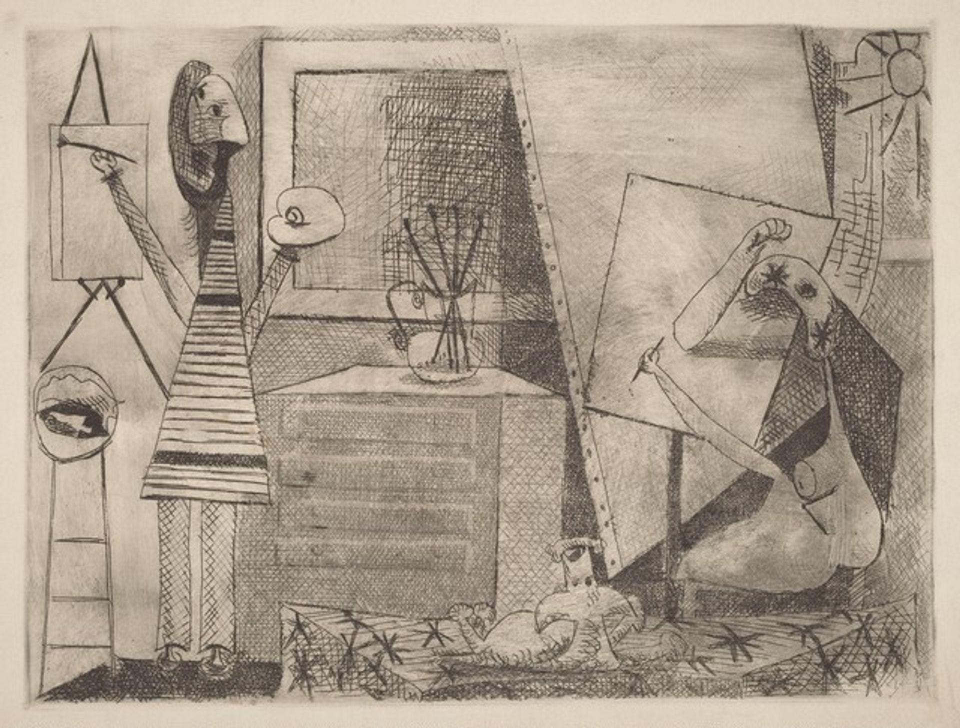 Two Artists with Dog (Lucille & Edgar) by Edgar W. Levy