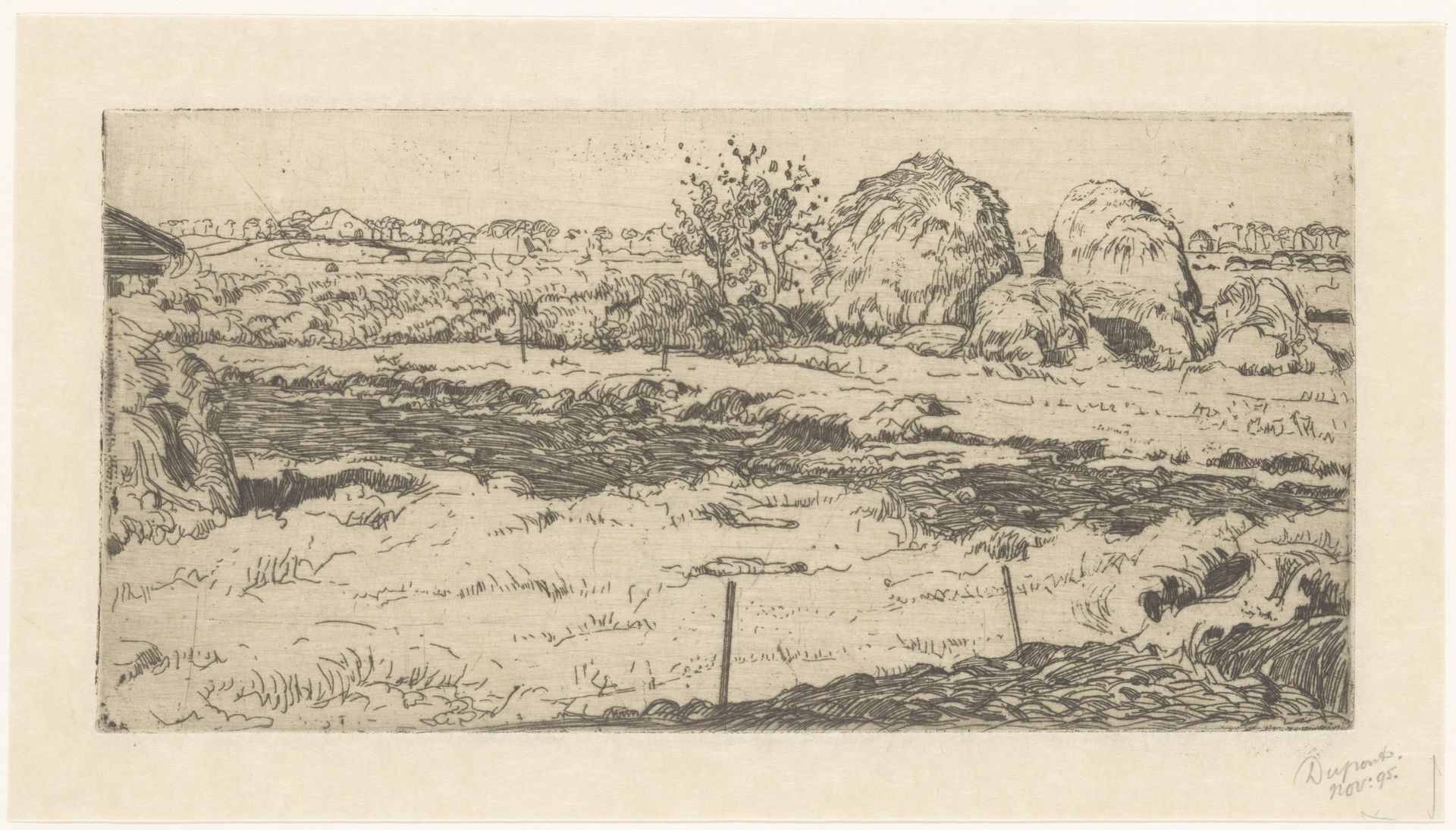 Veld met hooioppers by Pieter Dupont