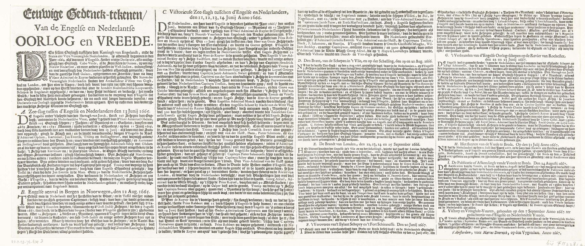 Tekstblad bij de prent van de Vrede van Breda, 1667 by Marcus Willemsz. Doornick