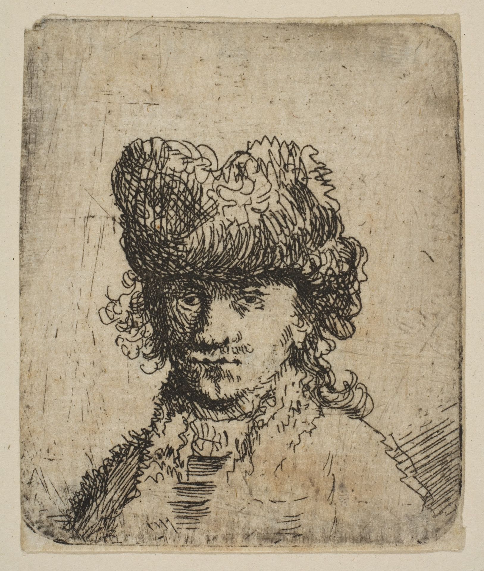 Self-Portrait in a Fur Cap: Bust by Rembrandt van Rijn