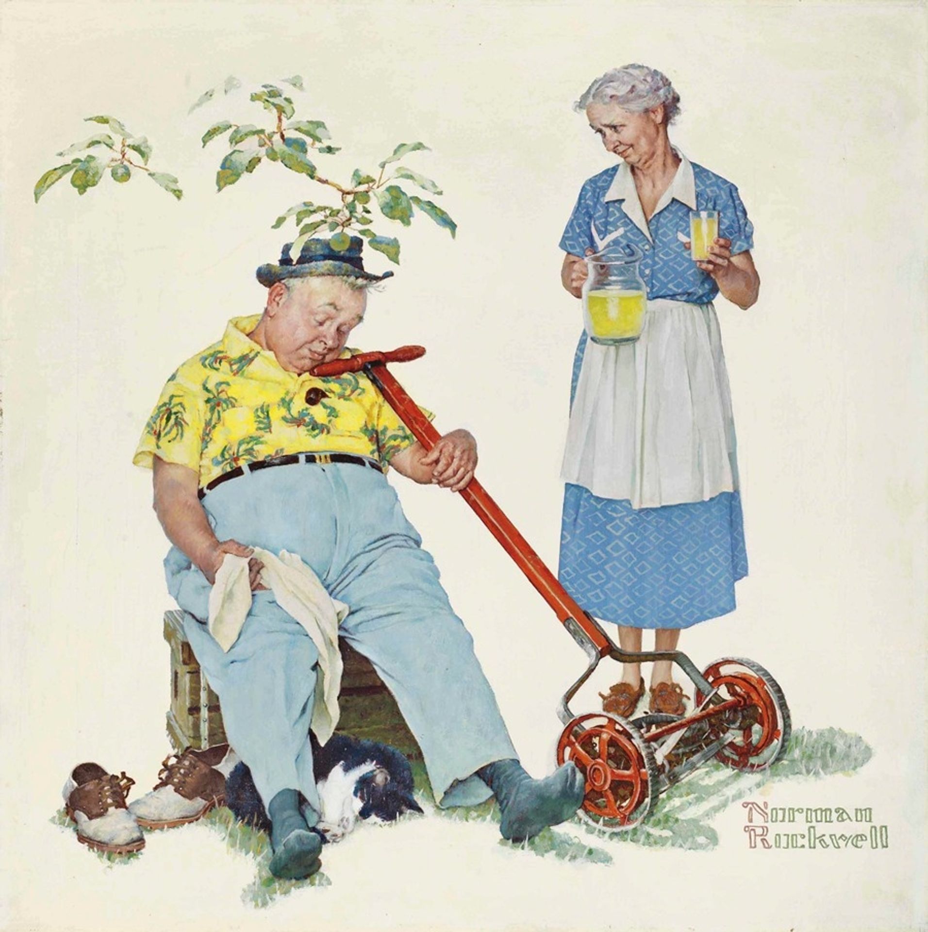 Tender Years; Mowing the Lawn by Norman Rockwell