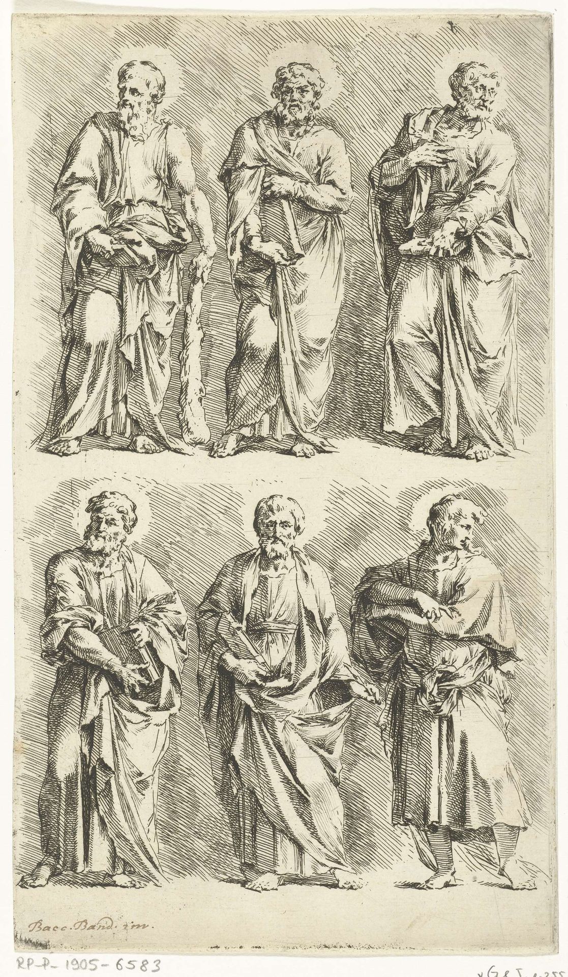 Zes staande apostelen (?) by Jan de Bisschop
