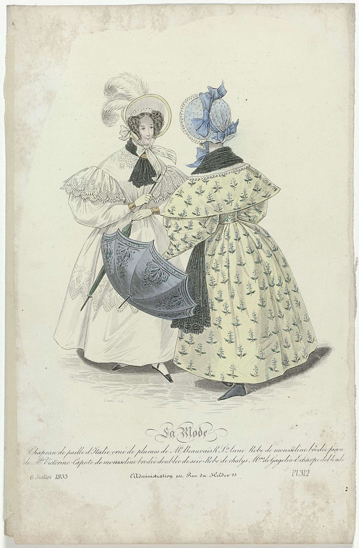 La Mode, 6 juillet 1833, Pl. 312 : Chapeau de paille d'Itali (...) by Jean-Denis Nargeot