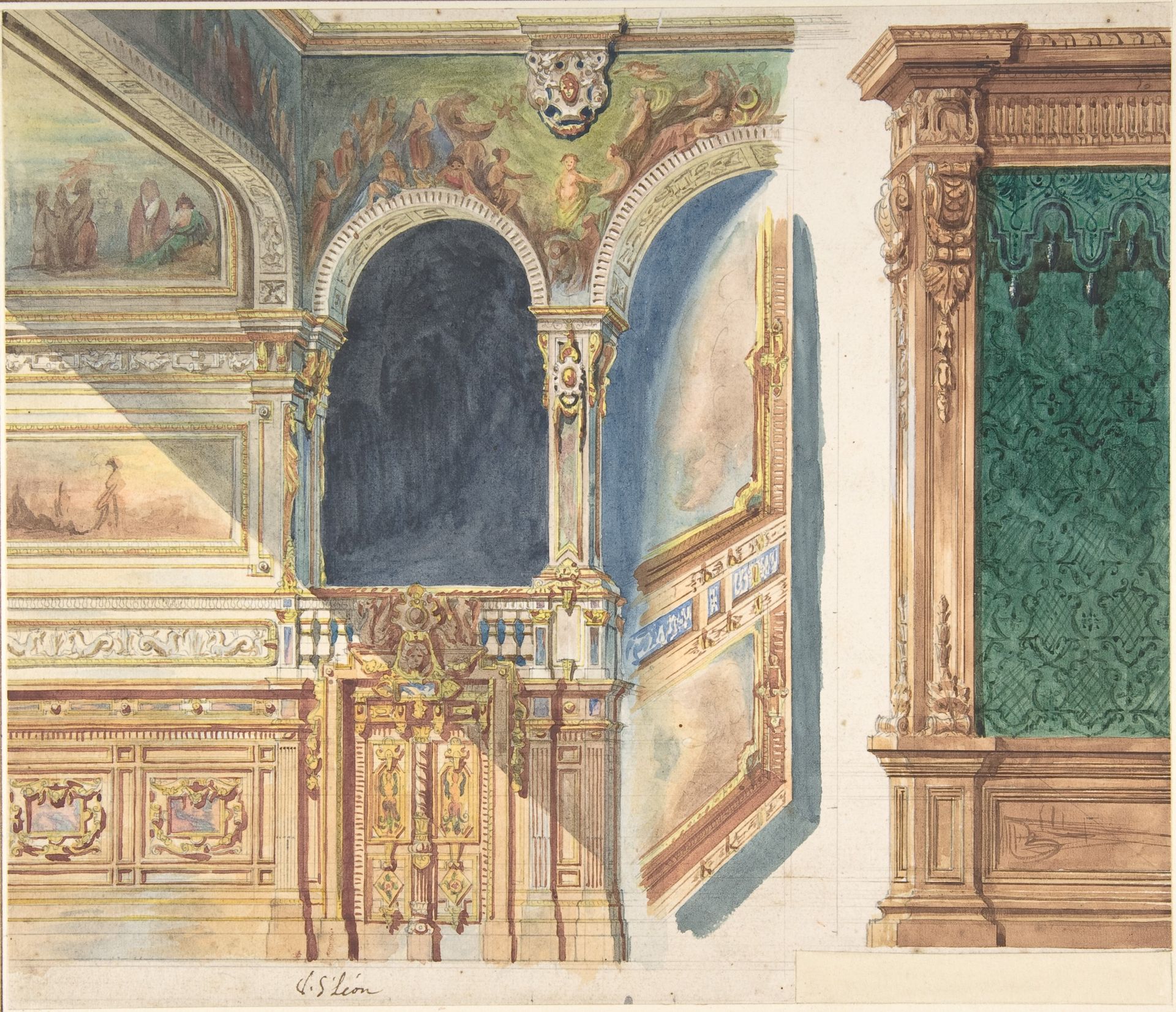 Design for an Interior, possibly a Theater by V. S. Léon