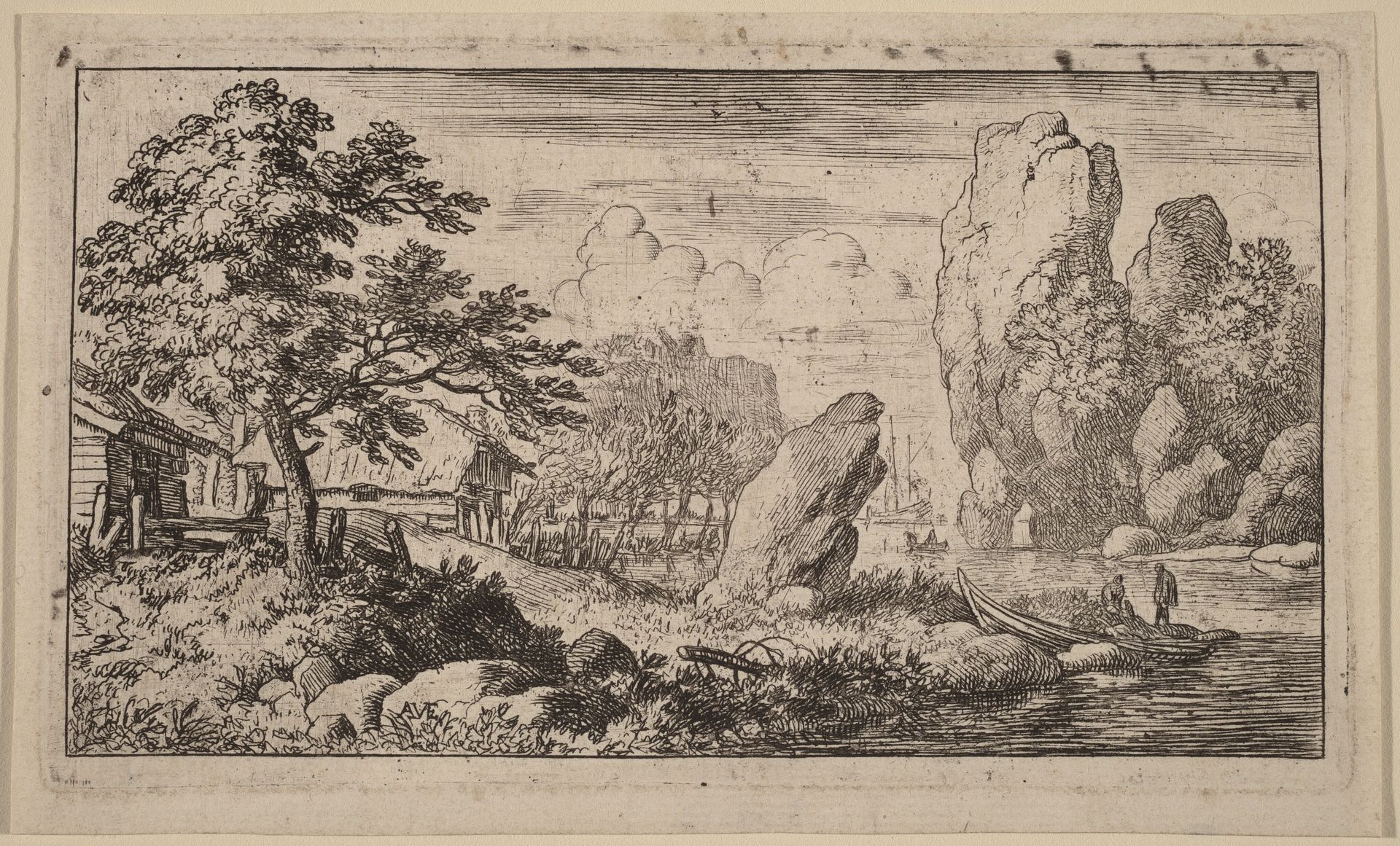 Pointed Boulder at the Bank of a River by Allart van Everdingen