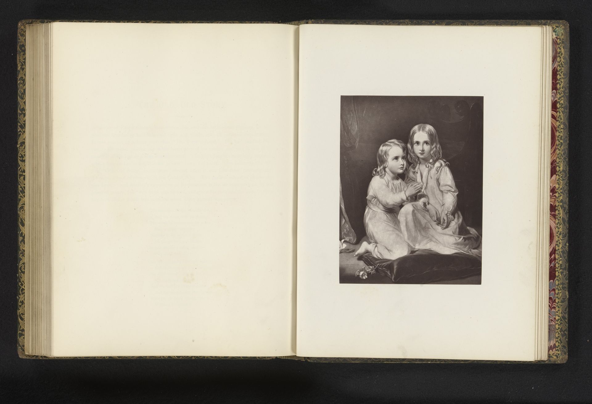 Fotoreproductie van een gravure naar een schilderij van twee biddende meisjes by Godfrey Wordsworth Turner