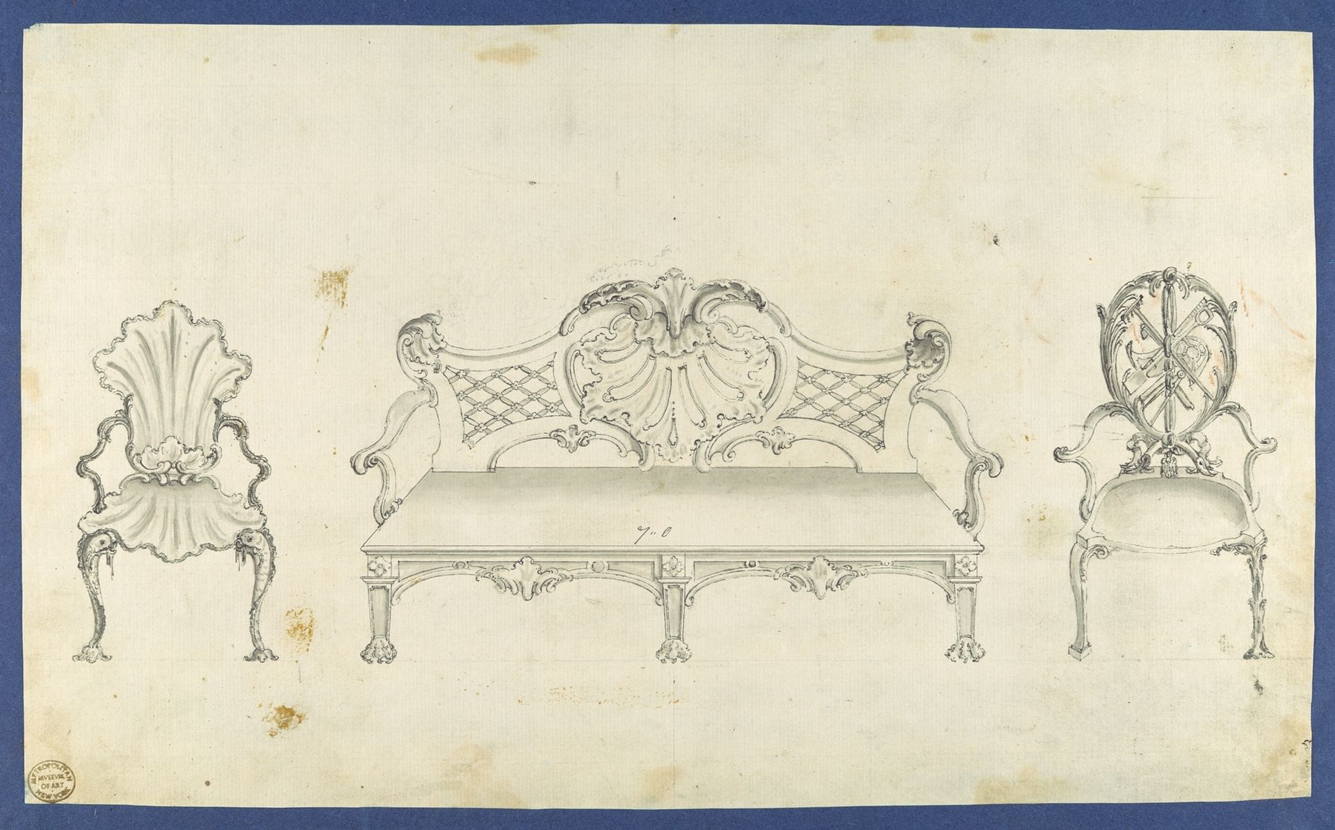 Two Garden Chairs and Long Seat, in Chippendale Drawings, Vol. I by Thomas Chippendale