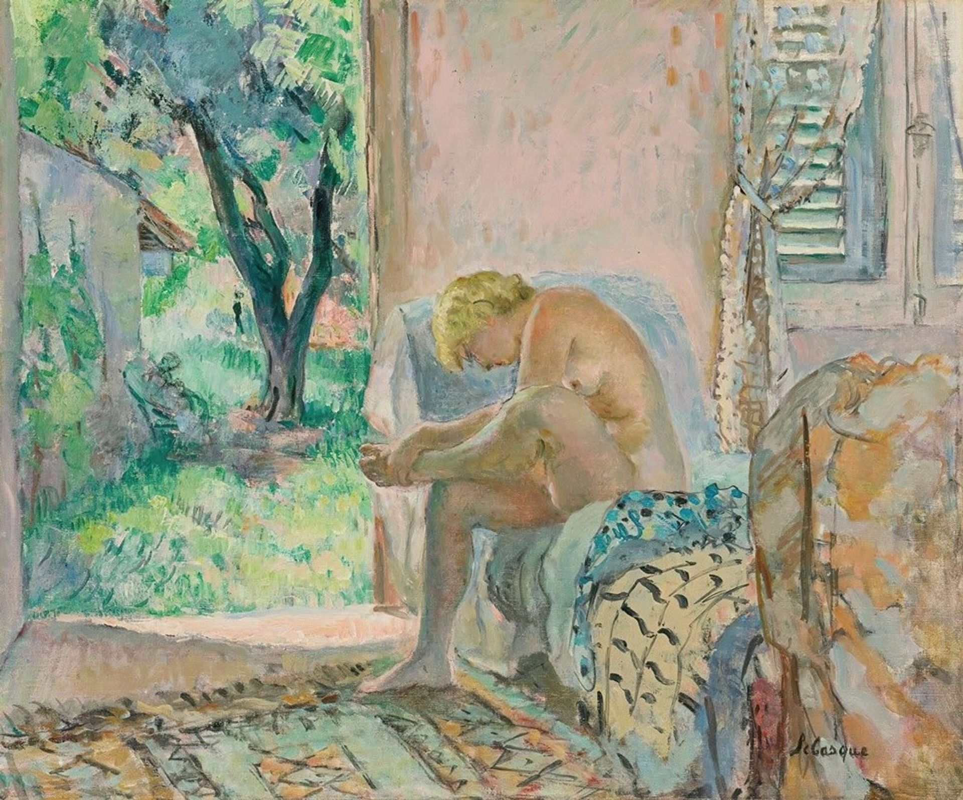 Nu Assis Sur Un Canapé Près De La Fenêtre by Henri Lebasque