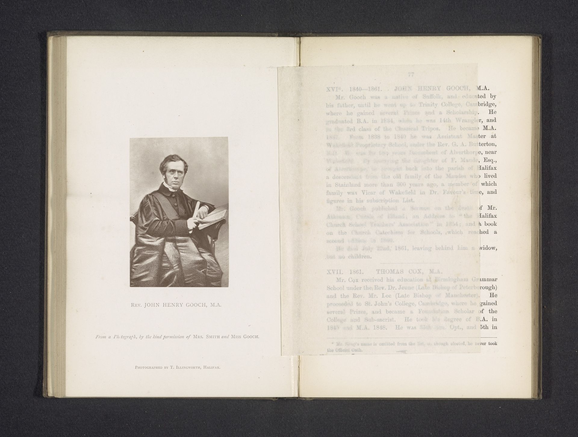 Fotoreproductie van een portret van John Henry Gooch by T. Illingwoth