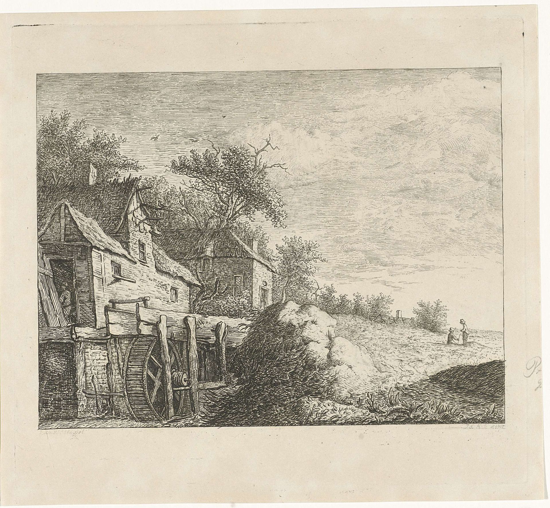 Watermolen in een landschap by Reinierus Albertus Ludovicus baron van Isendoorn à Blois
