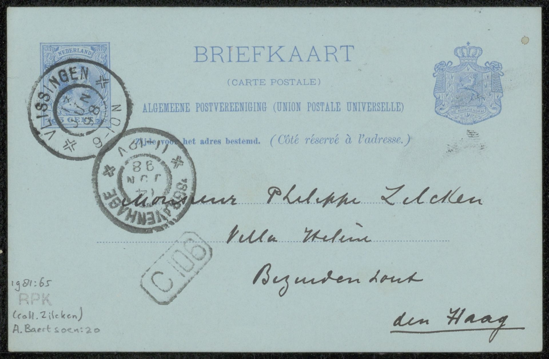 Briefkaart aan Philip Zilcken by Albert Baertsoen