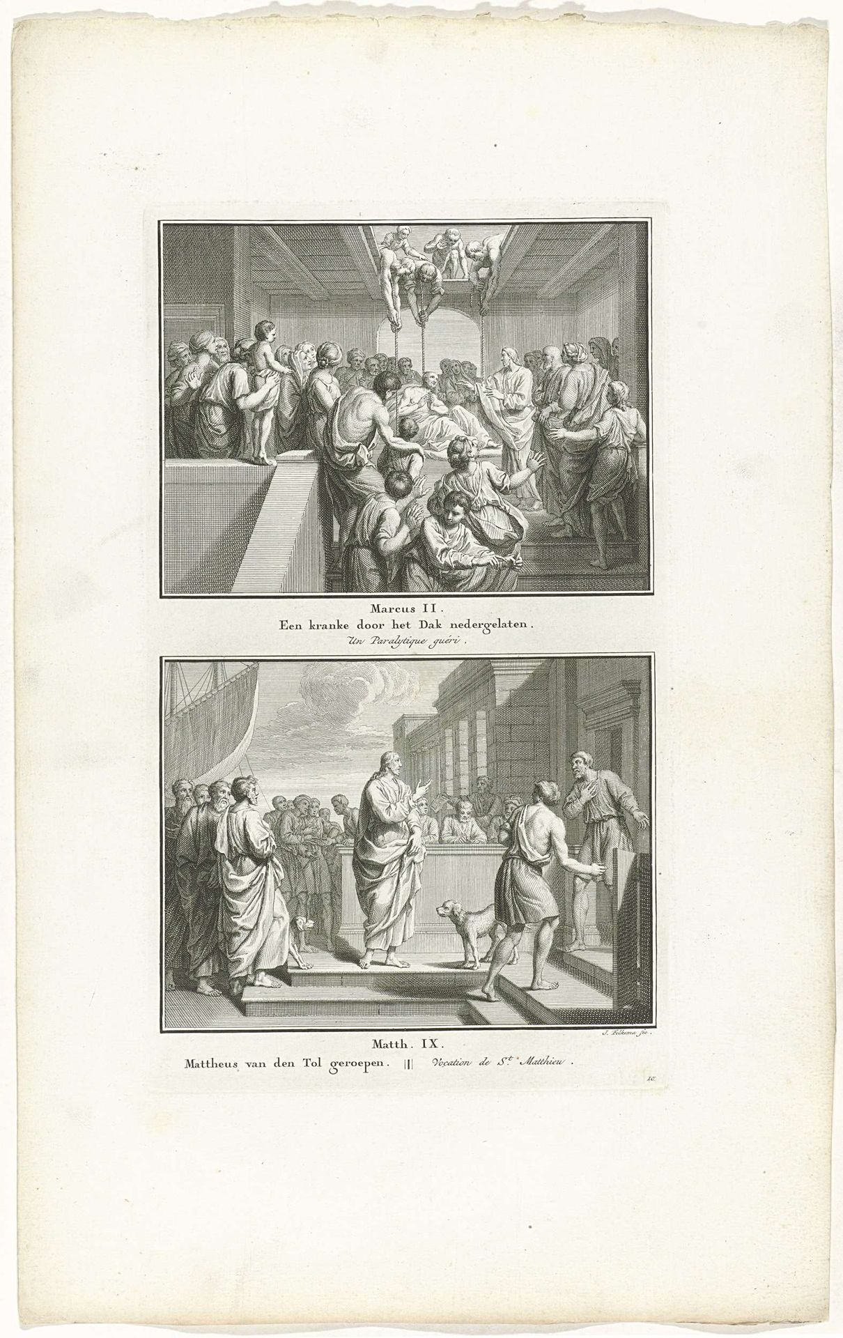 Christus geneest een verlamde en de roeping van Mattheus by Jacob Folkema