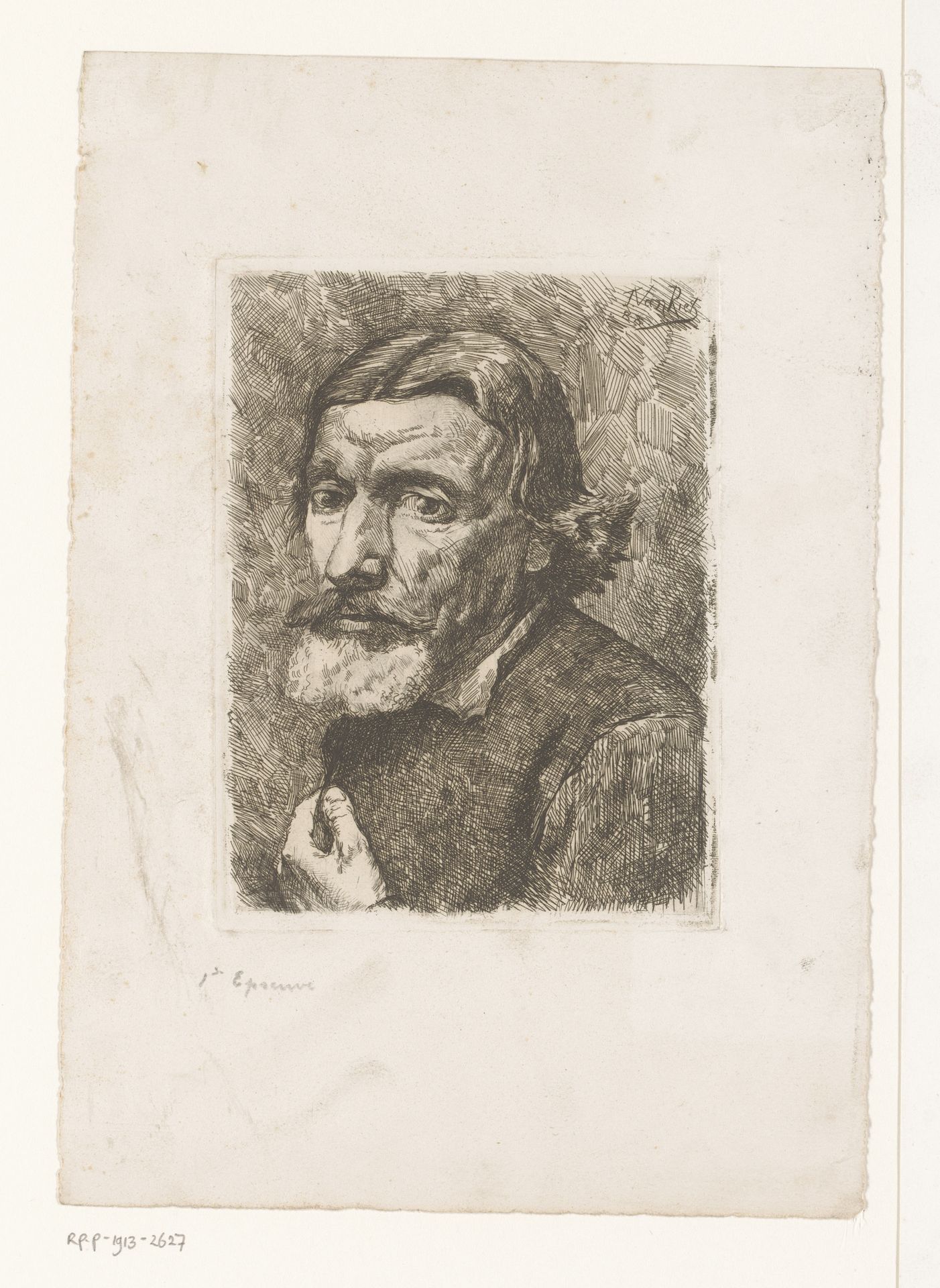 Hoofd van een man met baard by T. van Riet