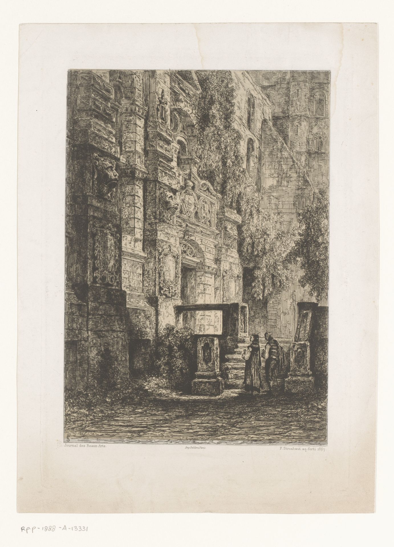 Twee figuren bij de gevel van het slot te Heidelberg by François Stroobant