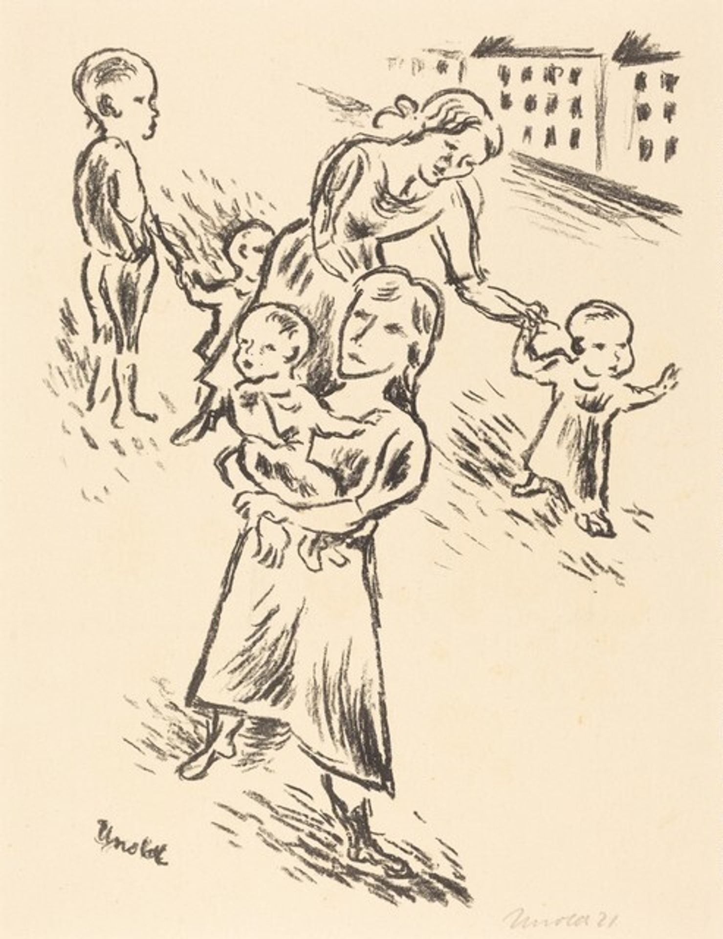 Mother with Children Playing by Max Unold