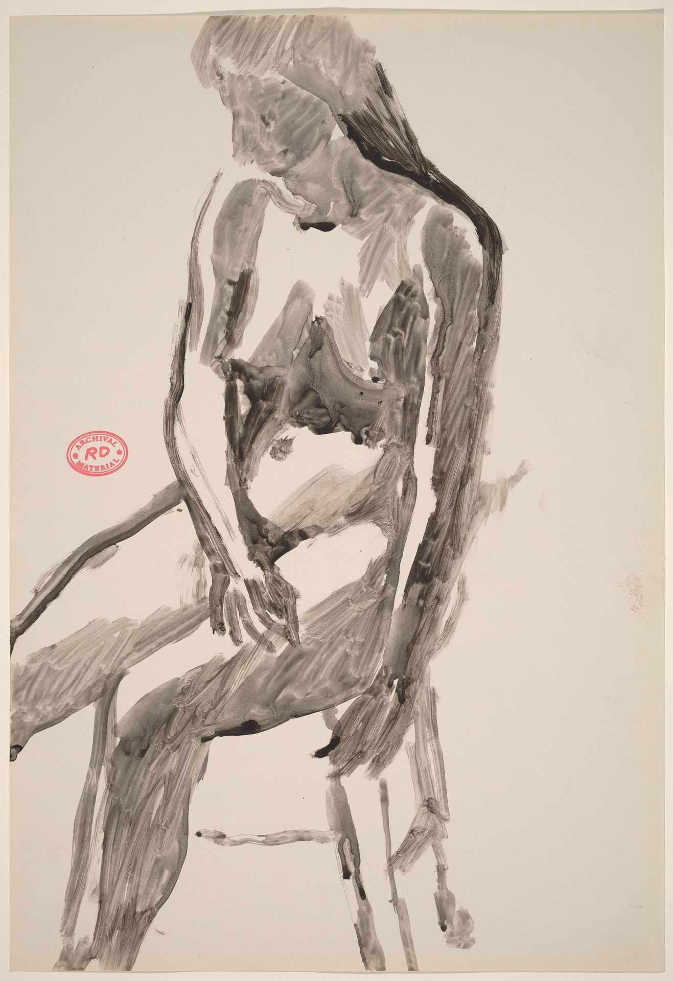 Untitled [side view of a female nude seated on a stool] by Richard Diebenkorn