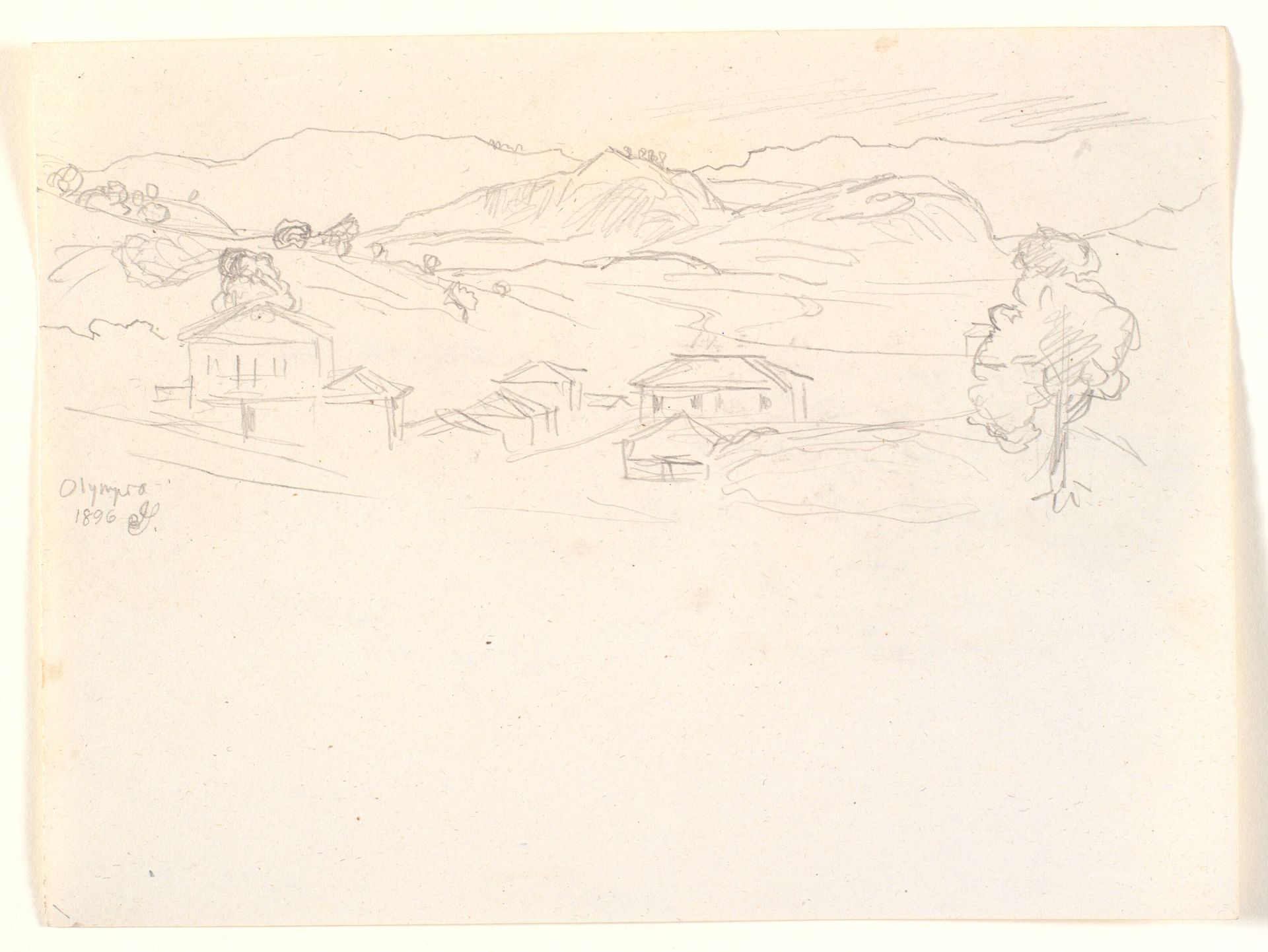 Græsk landskab med huse og bjerge by Joakim Skovgaard