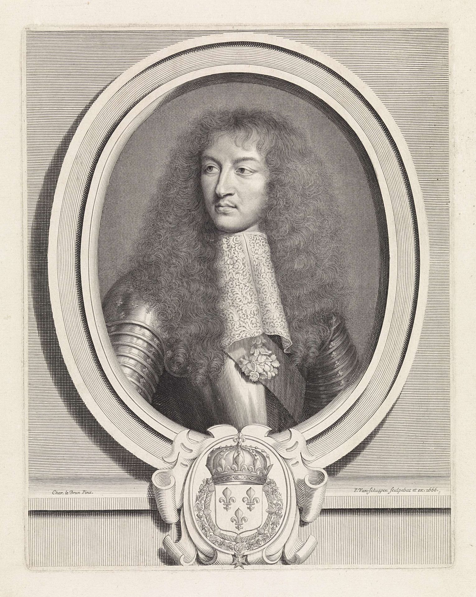 Portret van Lodewijk XIV, koning van Frankrijk, met kanten kraag by Pieter van Schuppen