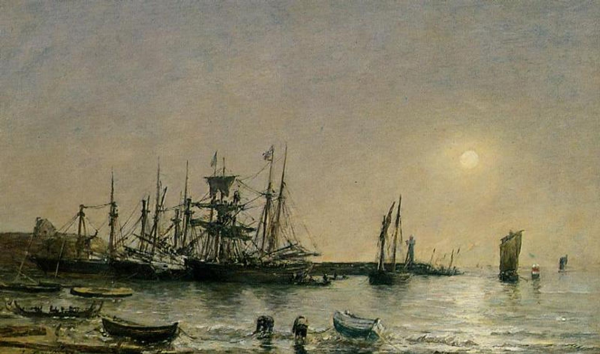 Portrieux Boats at Anchor in Port by Eugène Boudin