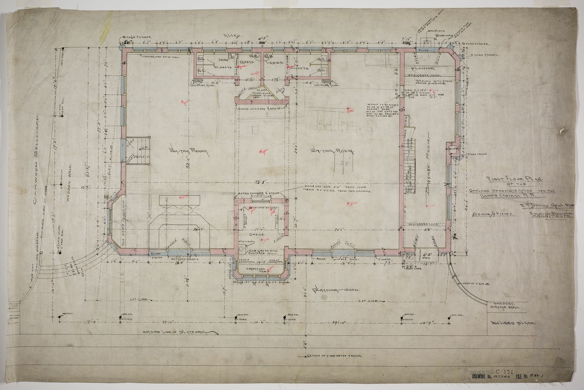 Oakland Avenue Railroad Station, Chicago, Illinois, First Floor Plan by Adler & Sullivan, Architects