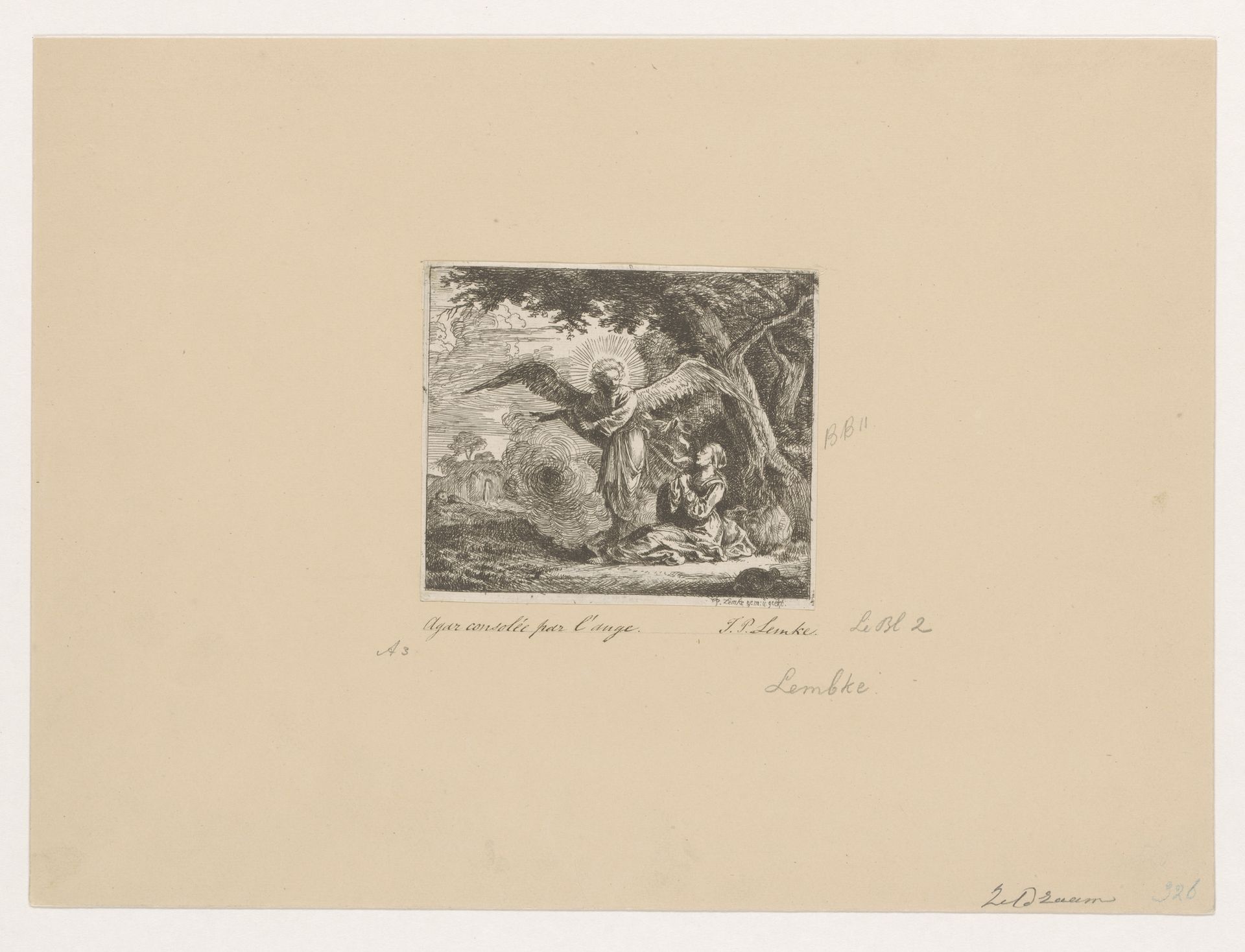 Aartsengel Michaël wijst Hagar een bron by Johann Philipp Lemke