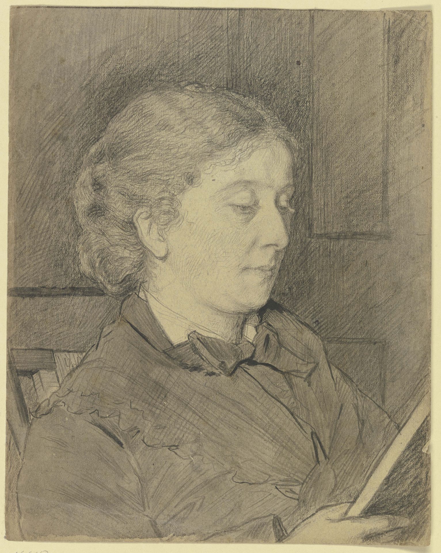 Luise Scholderer, lesend mit Katze by Otto Scholderer