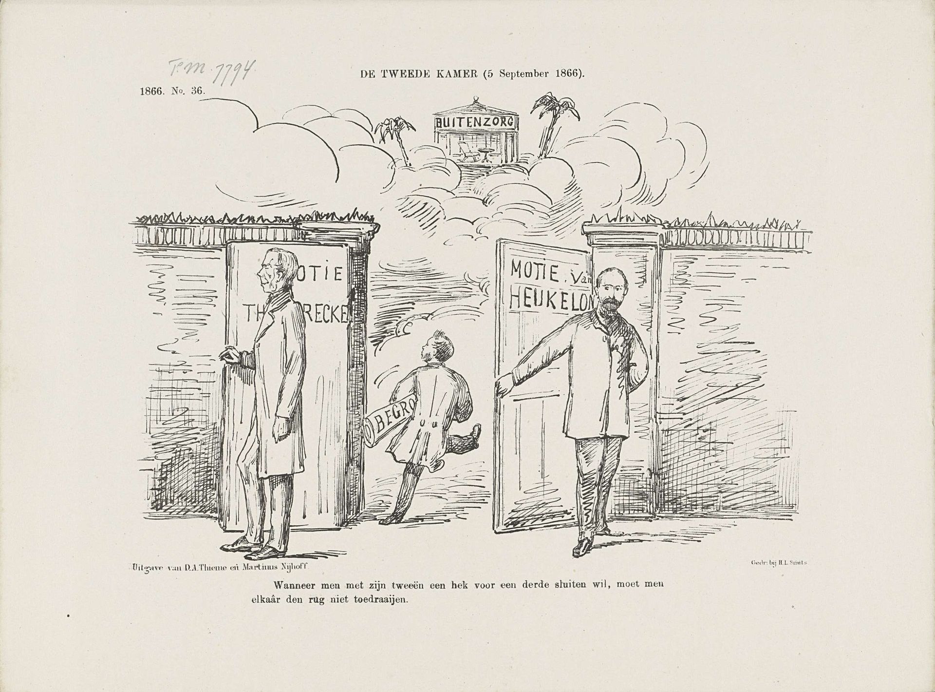 Spotprent op Thorbecke en Van Heukelom, 1866 by Johan Michaël Schmidt Crans