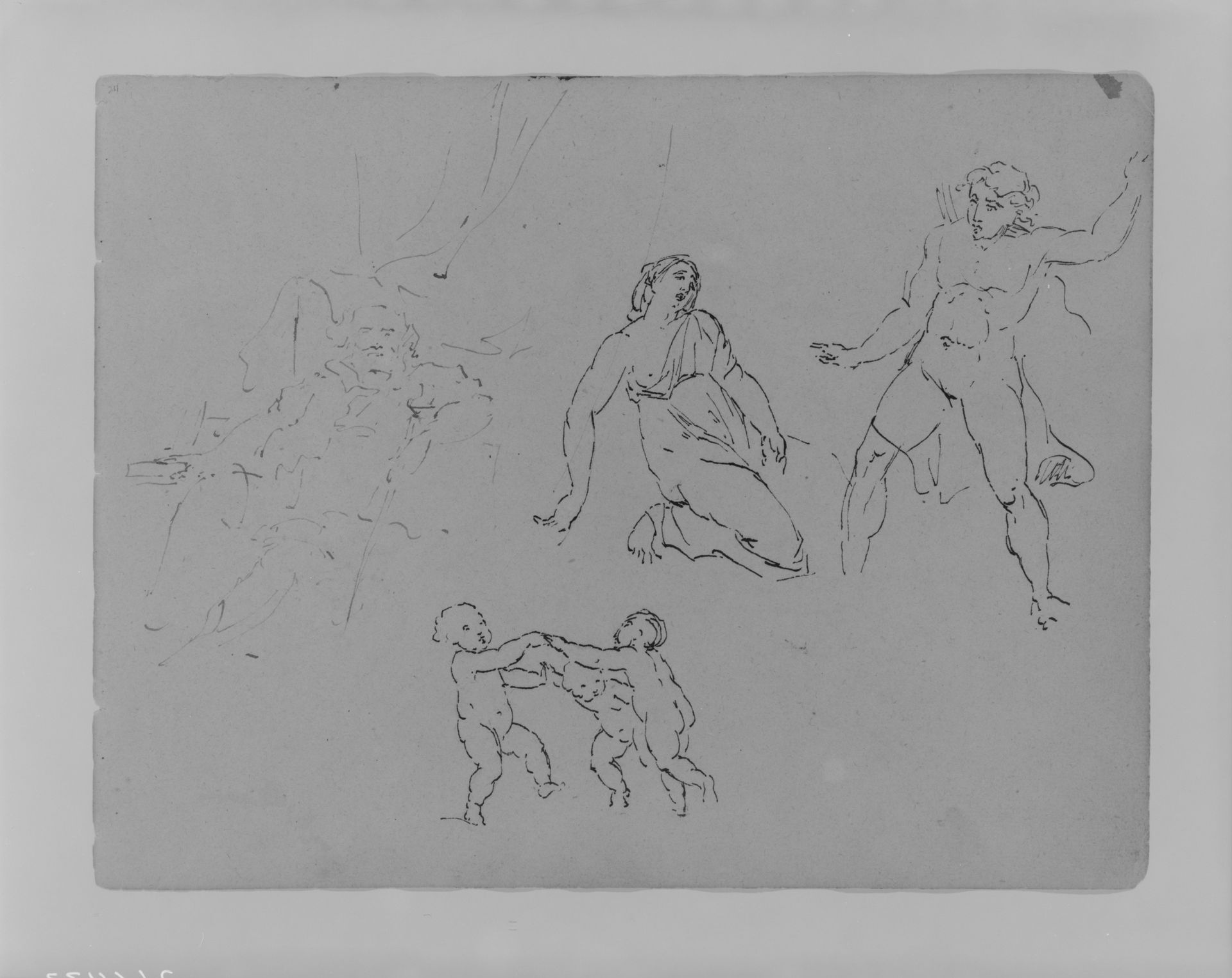 Seated, Bearded Man [Falstaff?]; Lucretia [? and ?]; Three Dancing Putti (from Sketchbook) by Thomas Sully