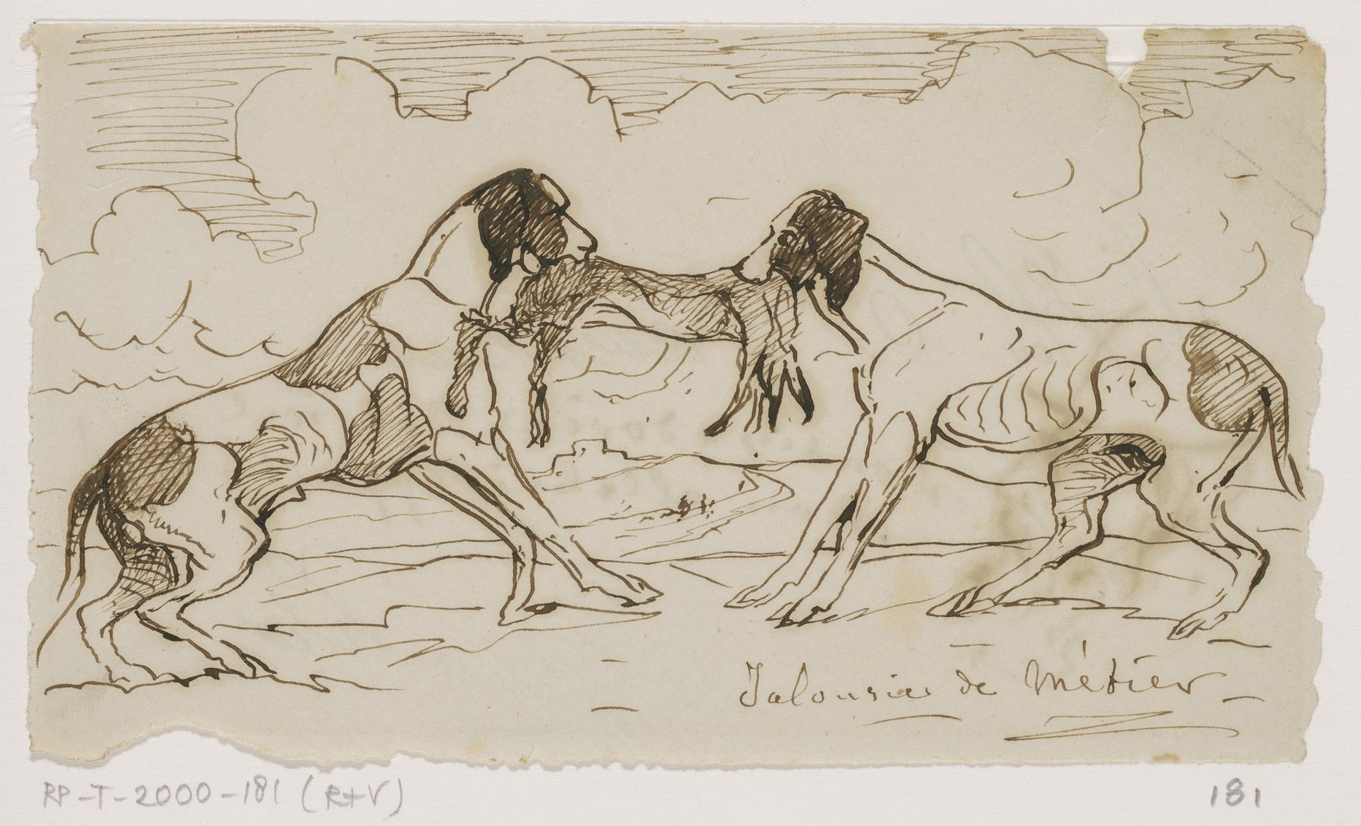 Twee jachthonden met een haas by Johannes Tavenraat