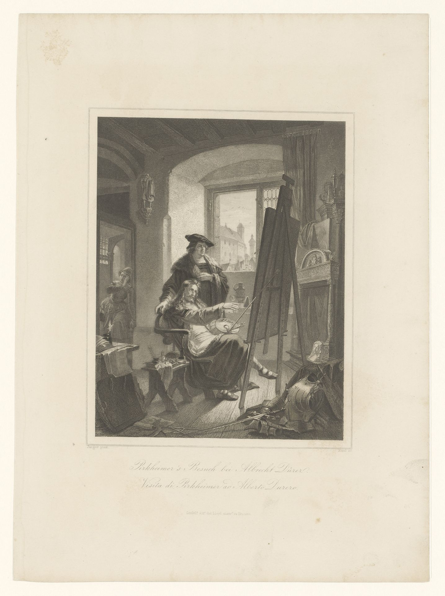Willibald Pirckheimer bezoekt het atelier van Albrecht Dürer by Johann Leonhard Raab