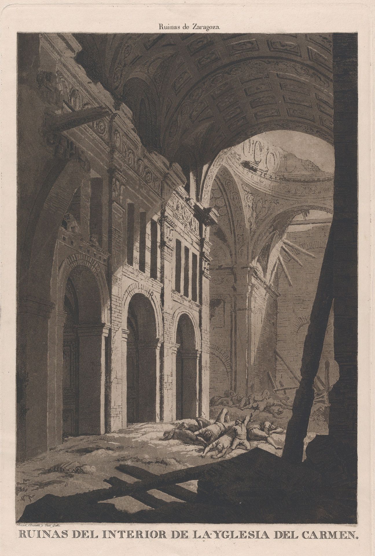 View of the ruins of the interior of the Church of Nuestra Senora del Carmen in Saragossa bombed by the invading French army during the Napoleonic war by Fernando Brambila