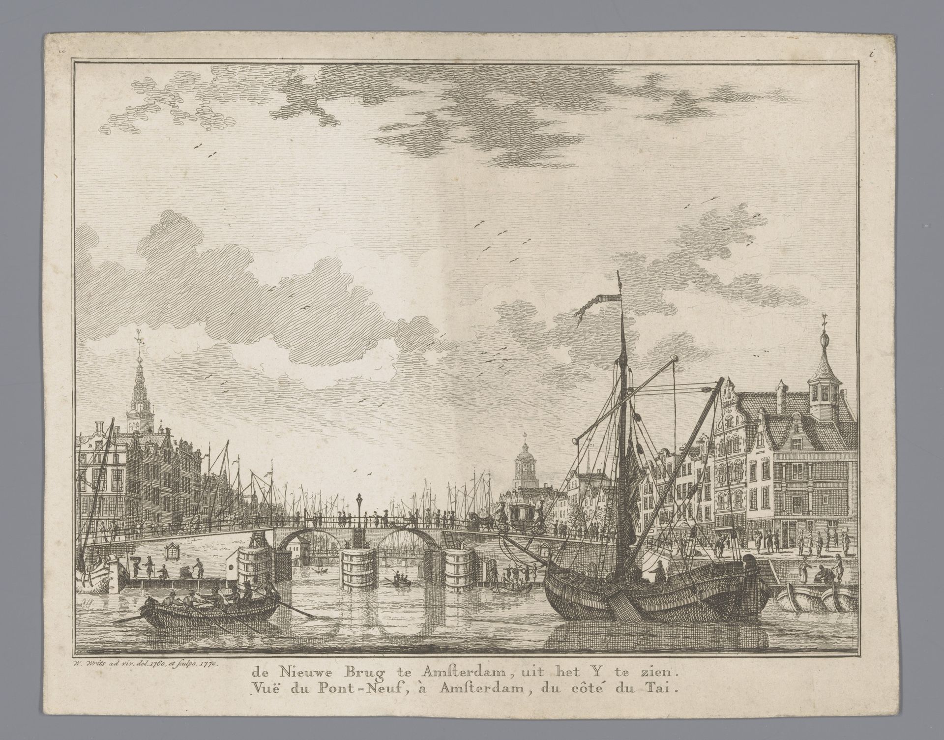 Gezicht op de Nieuwe Brug en het Damrak in Amsterdam by Willem Writs
