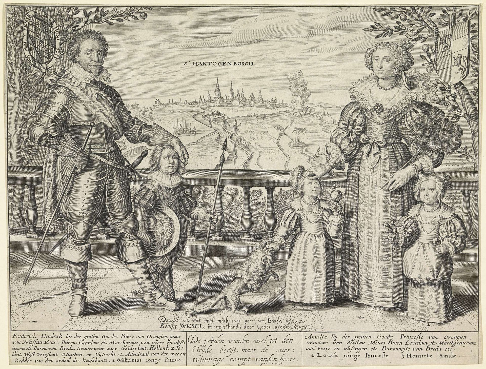 Familieportret van Frederik Hendrik, prins van Oranje, Amalia van Solms en hun kinderen by Crispijn van de (II) Passe