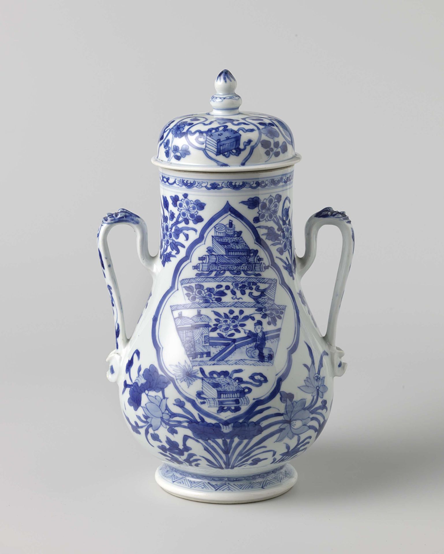 Pear-shaped covered jar with precious objects and flower sprays by Anonymous