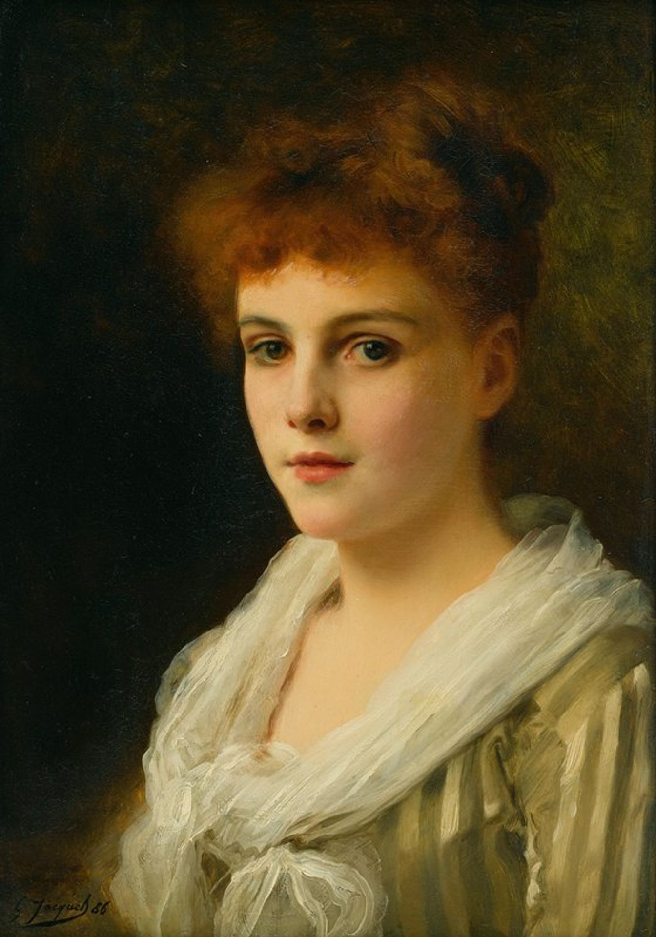An auburn haired beauty by Gustave Jean Jacquet