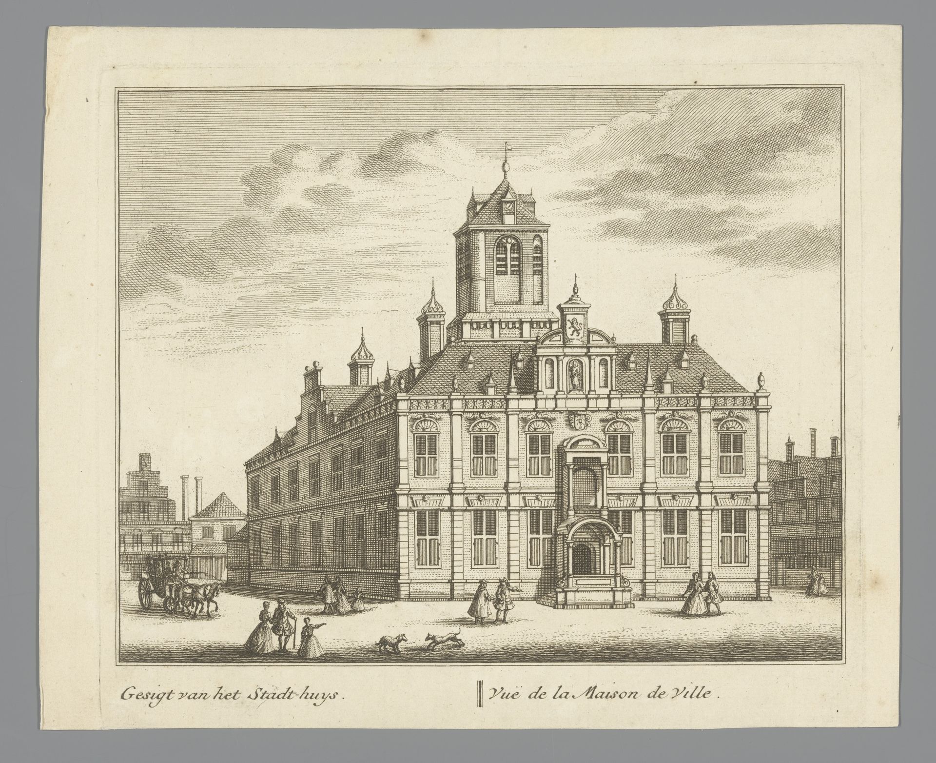 Gezicht op het stadhuis te Delft by Leonard Schenk