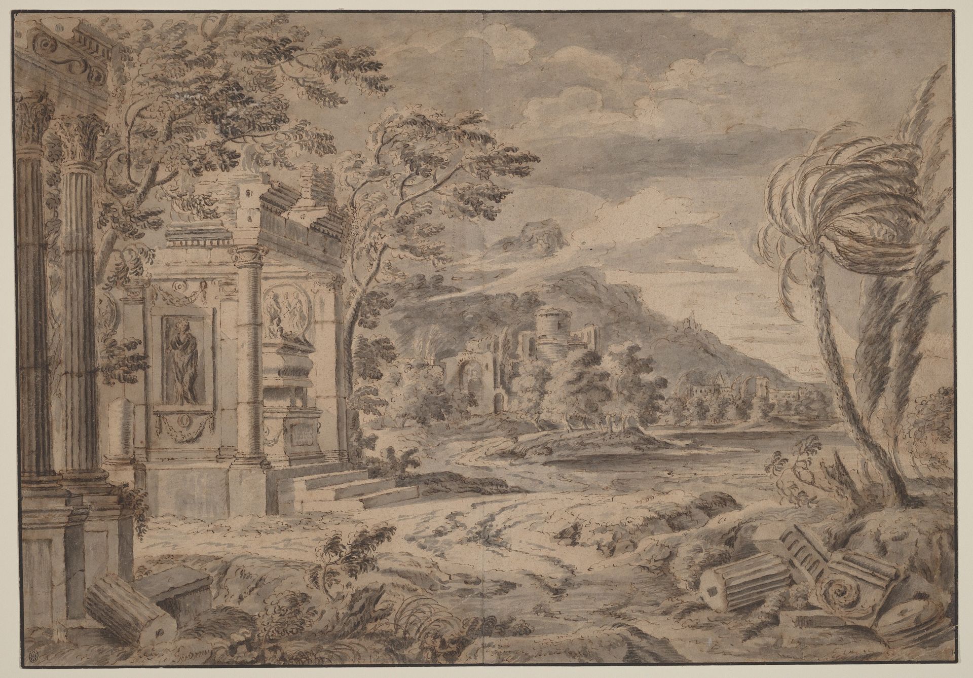 Antique Ruins along a Mountain Coast by Johann Franciscus Ermels