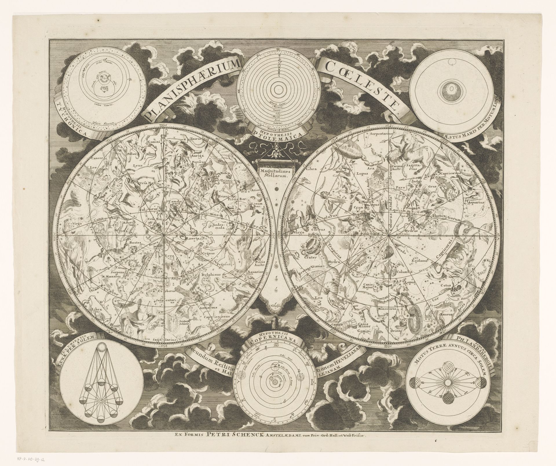 Hemelkaart met de noordelijke en zuidelijke sterrenbeelden by Anonymous